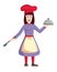 Female chef vector. Woman cook holding tray and spatula