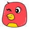 Female chick head is red often winking, doodle icon drawing