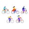 Female city cyclists illustrations set
