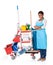 Female cleaner with cleaning equipment