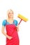 Female cleaner holding a broom