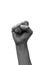 Female clenched fists raised in protest, isolated on a white background. Black and white tone. Proletarian protest symbol