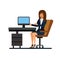 Female client support, working at office cartoon flat illustration concept on isolated vector white background