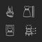 Female clothing size measurements chalk white icons set on black background. Woman body proportions and product