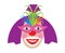 Female clown with bright wig and mask. Vector