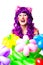 Female clown with colorful balloon flowers