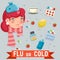 Female cold flu disease illness sickness medicine flat design vector illustration