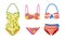 Female Colorful Swimsuits Isolated on White Background Vector Set. Fashion Tankini and Monokini Collection