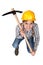 A female construction an pickaxe.