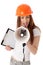 Female construction superintendent with megaphone