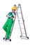 Female construction worker with toolkit and ladder