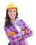 Female Construction Worker Wearing Gloves, Hard Hat