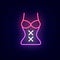 Female corset neon icon. Sexual lingerie. Sex shop clothes. Night bright signboard. Isolated vector illustration