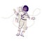 Female cosmonaut in spacesuit floating flat vector illustration. Astronaut, space explorer in spacesuit flying in zero