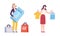 Female Customer Choosing Clothes in Fashion Store Vector Set