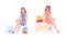 Female Customer Choosing Clothes in Fashion Store Vector Set