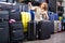 Female customer choosing travel suitcase