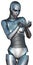 Female Cyborg Android Robot Holding Something Isolated