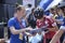 Female cyclist signing the starting protocol. Cycle race among amateurs