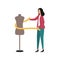 A female designer with a centimeter measures the size of a mannequin for sewing clothes. Individual tailor, fashion designer, seam