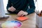 female designers hands writing on a digital table