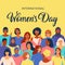 Female diverse faces of different ethnicity poster. Women empowerment movement pattern. International womens day graphic