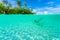 Female diving near exotic island