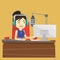 Female dj working on the radio vector illustration