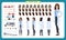 Female doctor character creation set.Front, side, back view animated character.Doctor character creation set with various views