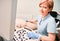 Female doctor doing ultrasound examination in clinic.