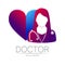 Female doctor with heart vector logotype. Medicine identity and concept. Logo for clinic, medical, pharmacy, online chat