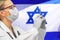 Female doctor. Influenza from coronavirus, prevention of pandemic virus infection. Virus in Israel