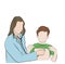 A female doctor listens to a child. diagnosis of the disease. vector illustration.