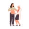 Female doctor measuring belly of pregnant woman use tape line vector flat illustration. Future mother visited physician