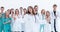 Female doctor standing in front of her applauding colleagues