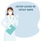 Female doctor tells about Coronavirus. Banner with space for text. Health care. Vector illustration