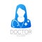 Female doctor vector logotype. Medicine identity and concept. Logo for clinic, medical, pharmacy, online chat, business