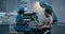 Female doctors examining a boy