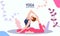 Female doing yoga exercise in front of floral background - vector illustration, yoga pose