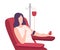 Female Donor Giving Blood in Medical Hospital, Volunteer Character Sitting in Medical Chair, Blood Donation Flat Vector