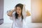 Female drying her long hair with dryer,Young asian woman drying hair with towel