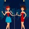 Female Duet in Night Club Vector Illustration