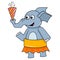 Female elephant blowing the trumpet for the new year`s celebration, doodle icon image kawaii