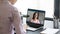 Female employee have webcam call with business partner