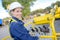 Female engineer crane operator on construction site