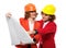 Female engineers in hardhats looking over project