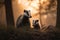 Female European Badger and her baby cub walking through the woodland - Generative AI art