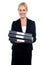 Female executive carrying business files