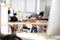 Female executive resting at her desk