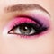 Female eye with beautiful fashion bright pink makeup